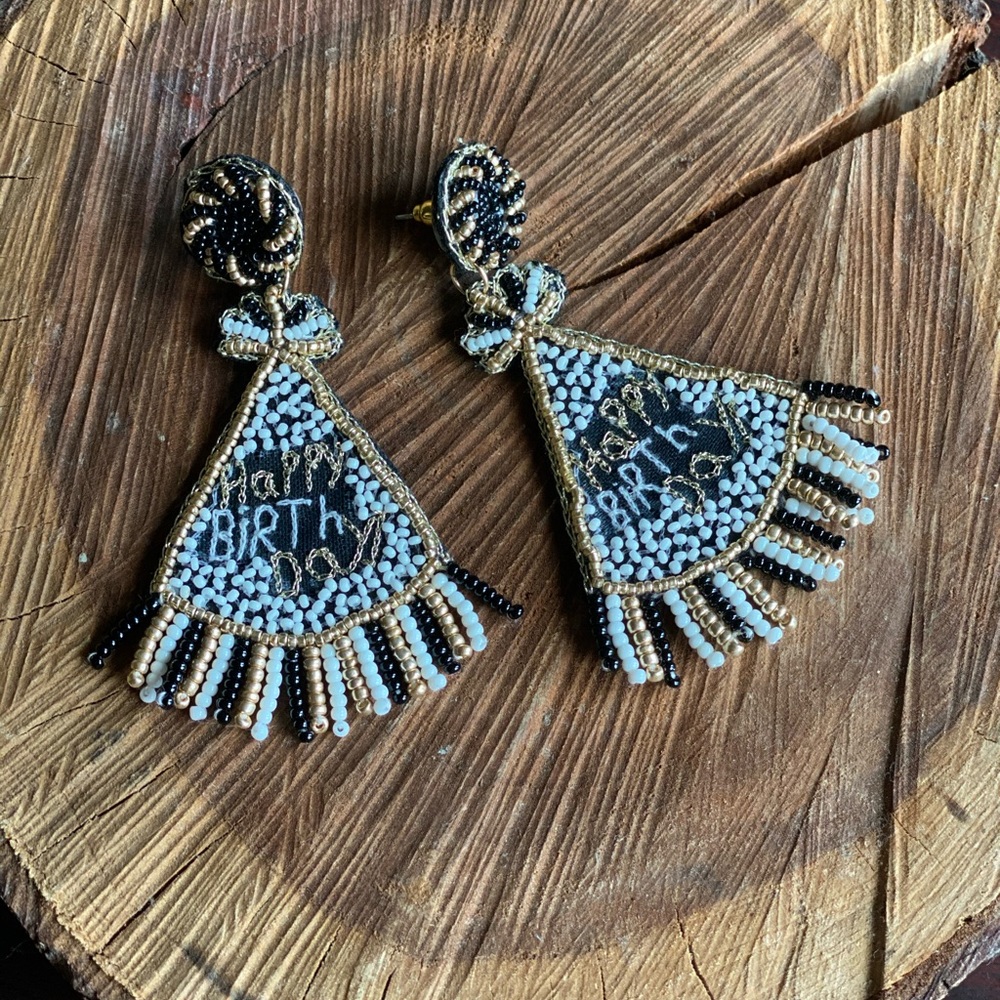 Happy birthday seed bead earrings